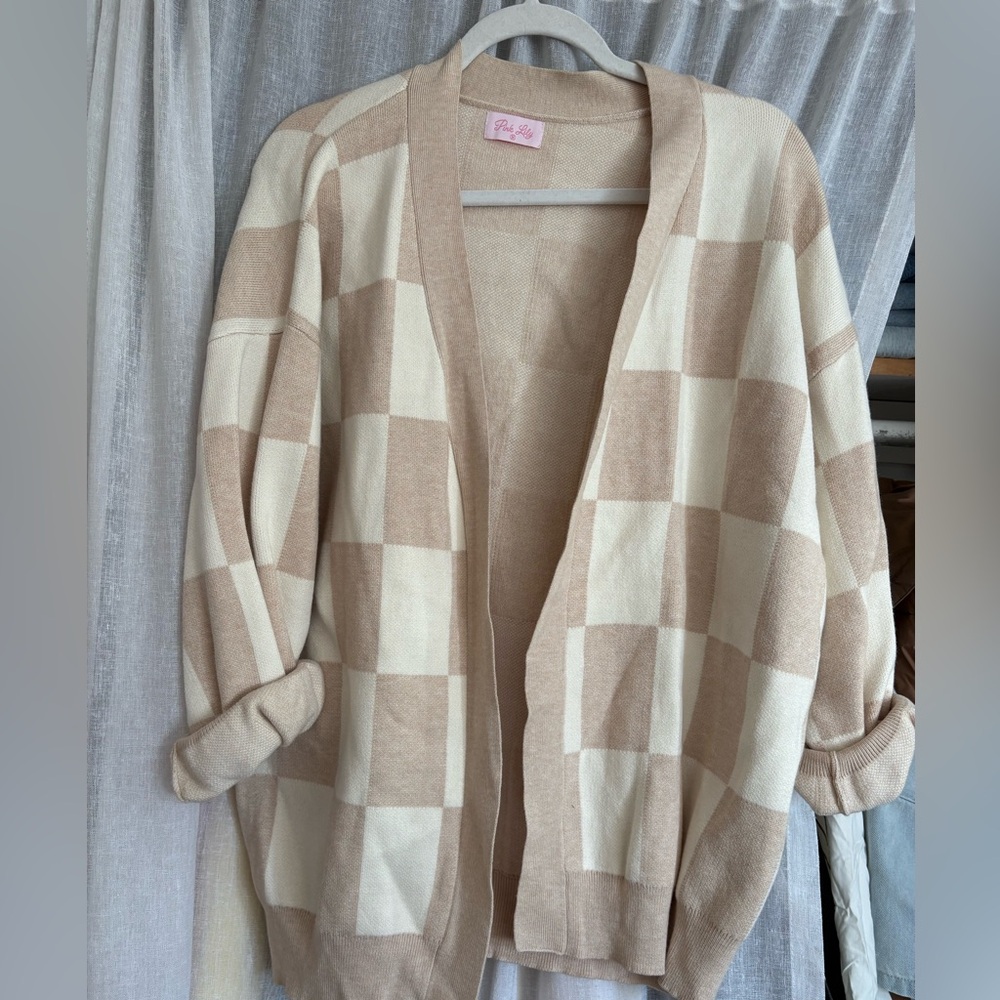 PINK LILY CHECKERED CARDIGAN